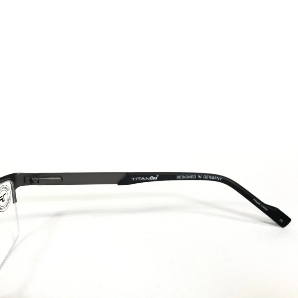 Titanflex Eyeglasses Frames 827019 30/GUN Black Grey Square Half Rim 53-18-140
